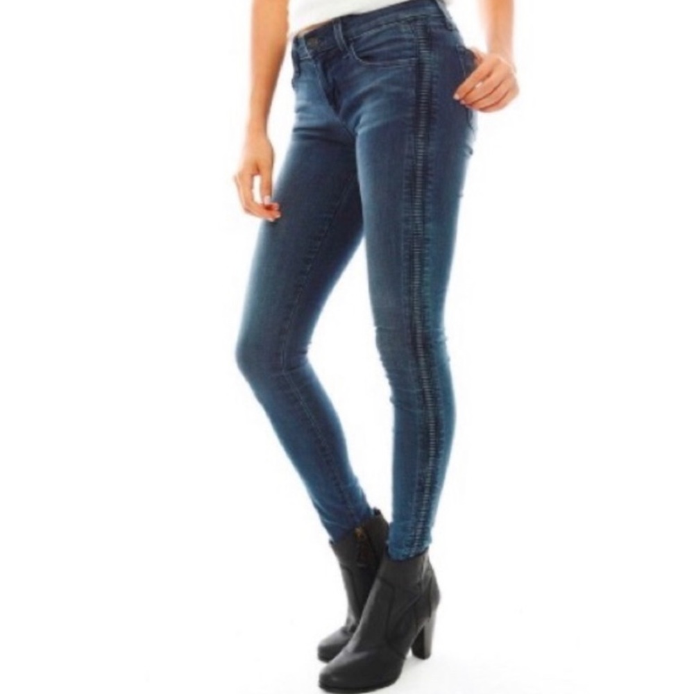J Brand Liberty Mid Rise Ankle Skinny Jeans Vail Wash Ribbed Side Detail Size 28